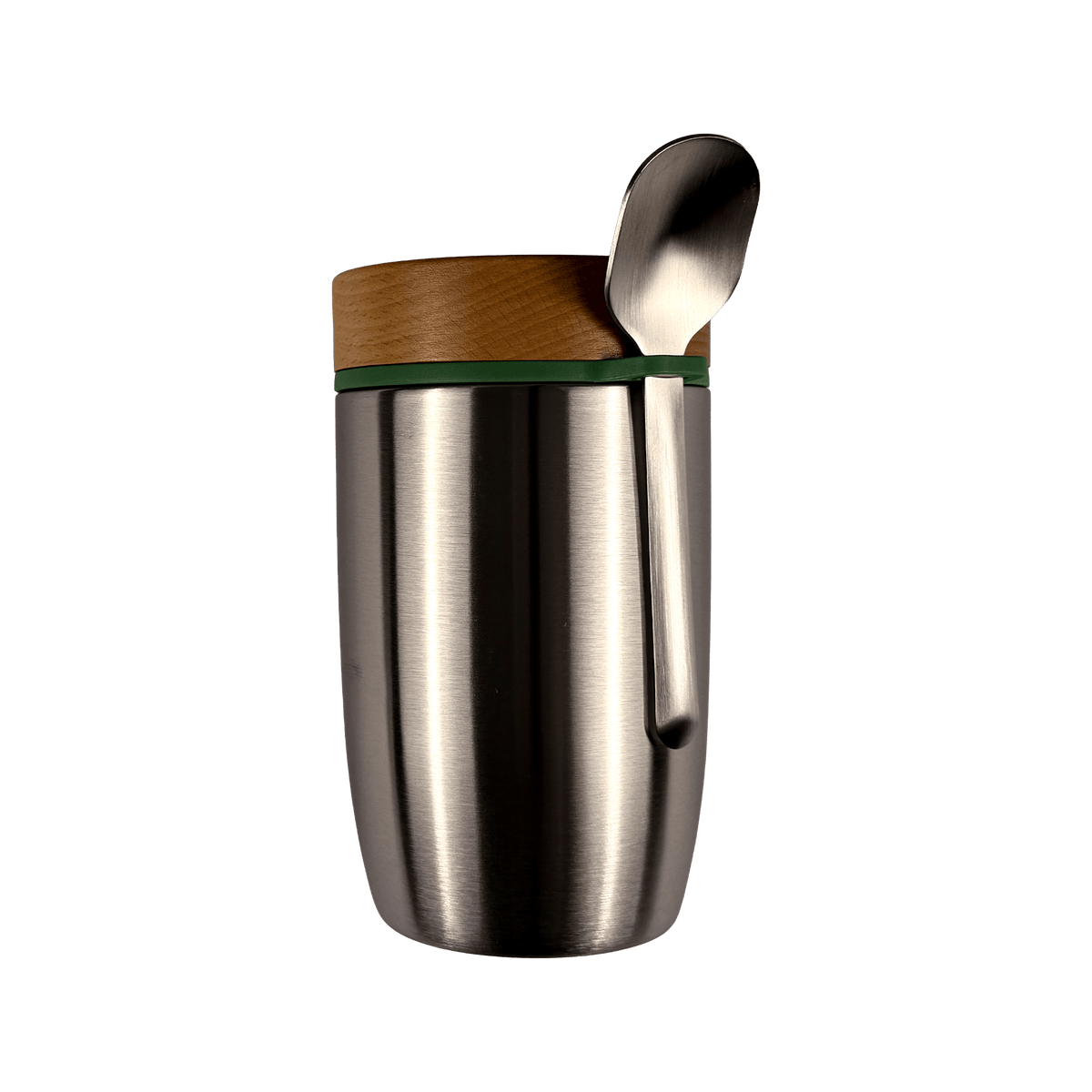 Müslibecher aus Edelstahl mit Buchenholzdeckel