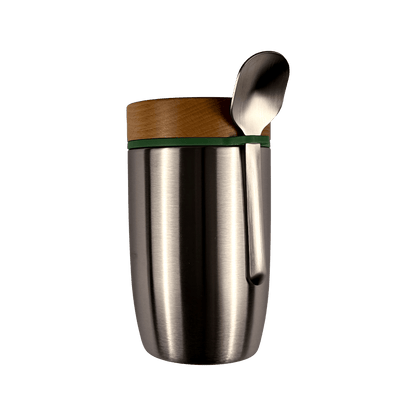 Müslibecher aus Edelstahl mit Buchenholzdeckel