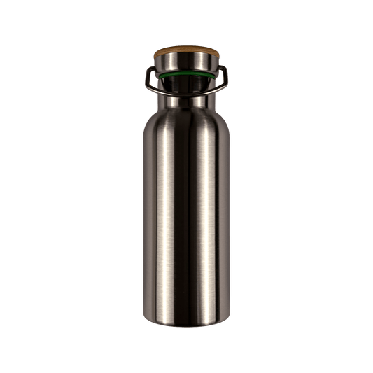 Trinkflasche aus Edelstahl mit Buchenholzdeckel
